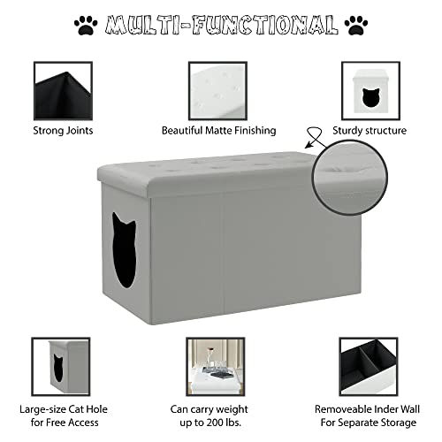 Grey Cat Litter Box Enclosure Bench Ottoman N74601