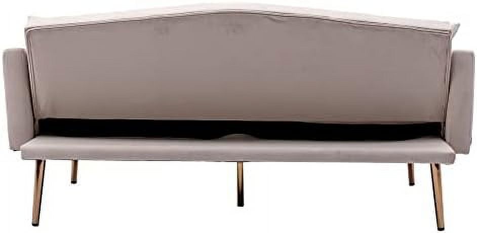 White Convertible Velvet Sofa Bed with 2 Pillows H54209