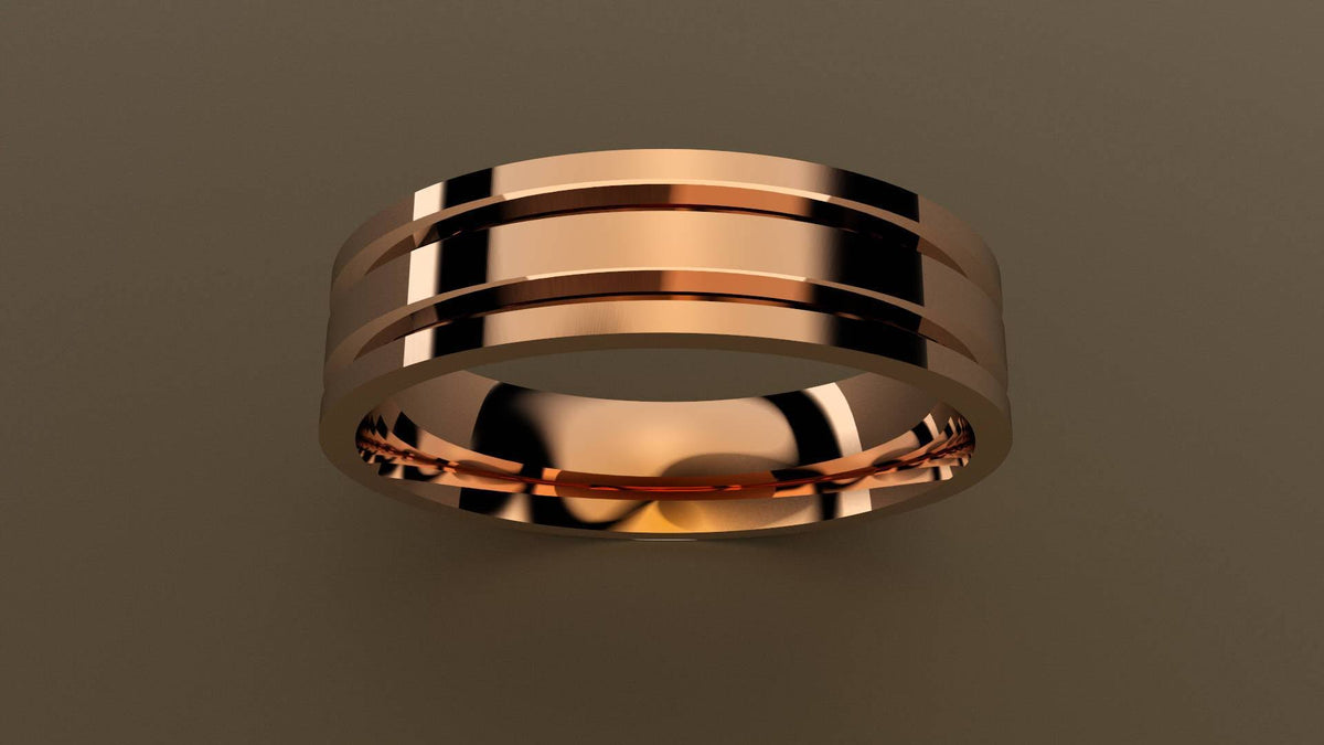 Polished Rose Gold 6mm Double V Groove Wedding Band 7 N6163