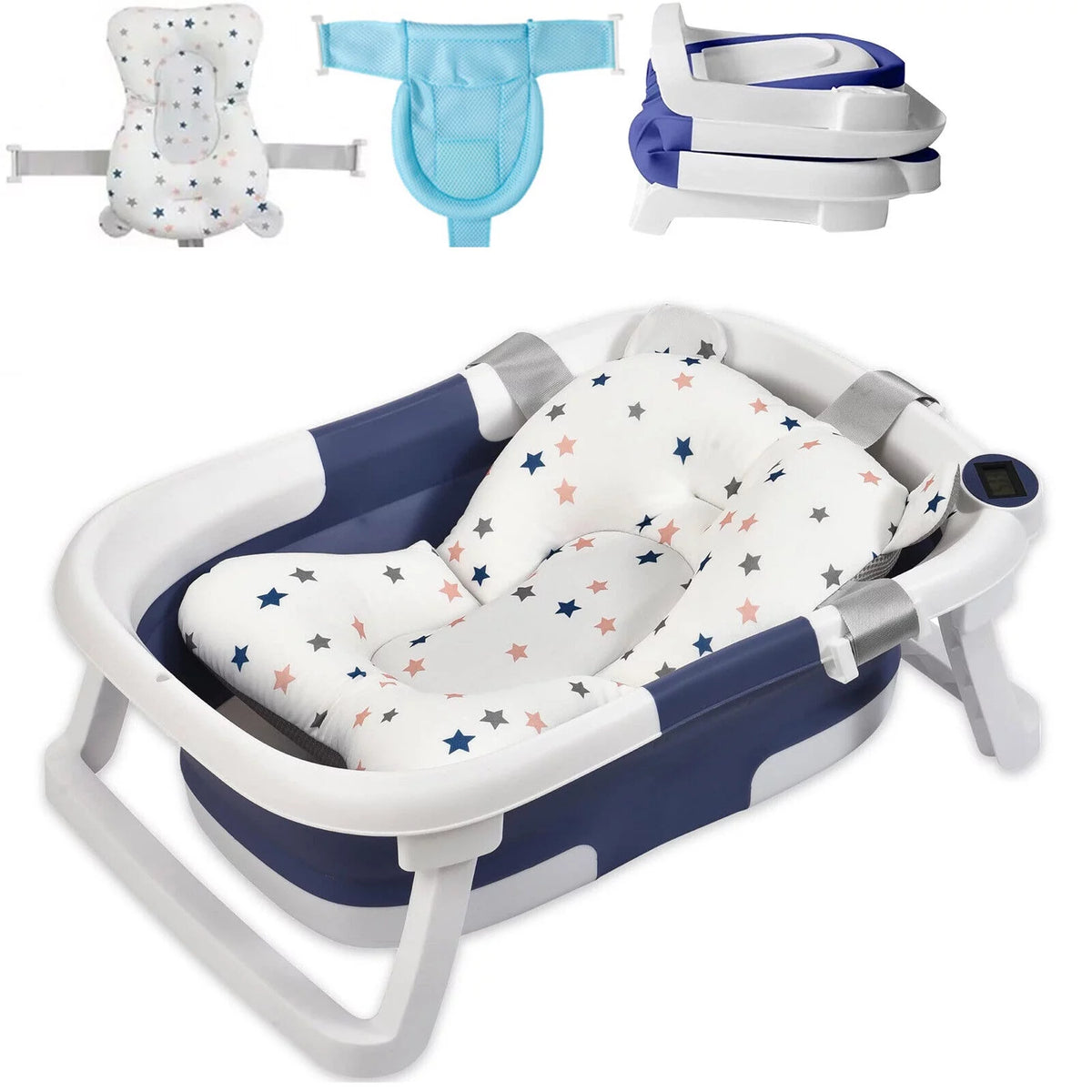 Collapsible Baby Bathtub with Thermometer, Cushion and Bath Net L789714