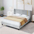 Upholstered Wingback King Bed Frame with Wood Slats O932