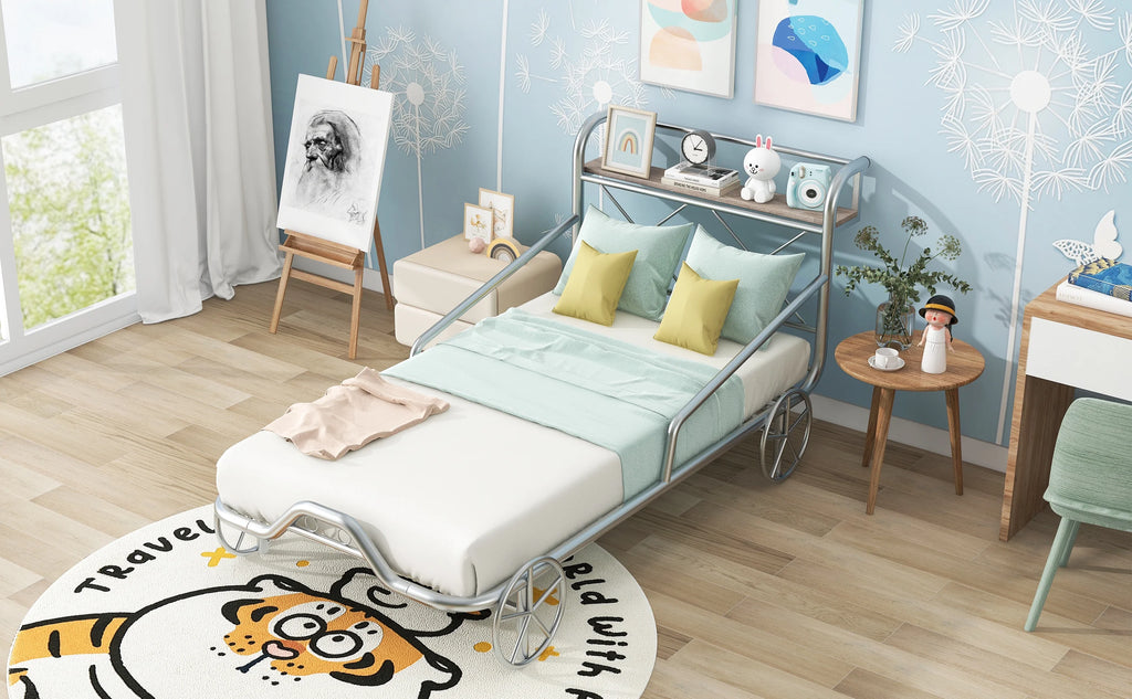 Twin Size Metal Car Bed with Guardrails Q5700