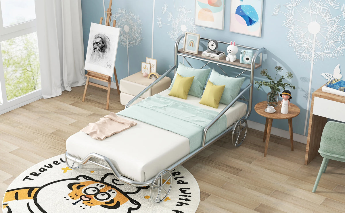 Twin Size Metal Car Bed with Guardrails Q5700