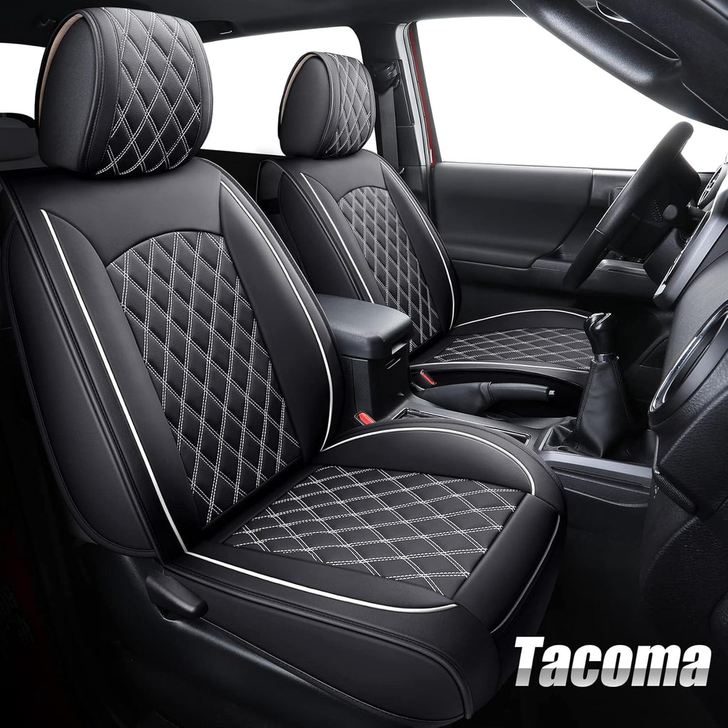 Toyota Tacoma Car Seat Covers Waterproof Leather Full Set Black-White F781