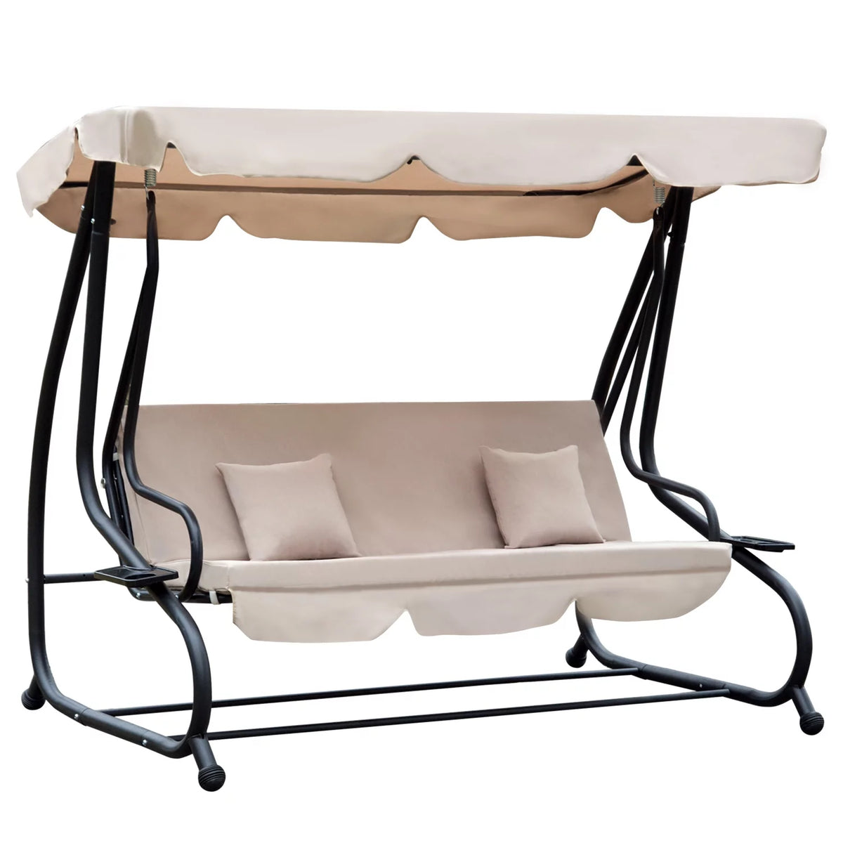 3-Seat Outdoor Patio Swing Chair with Adjustable Canopy and Cushion L2581