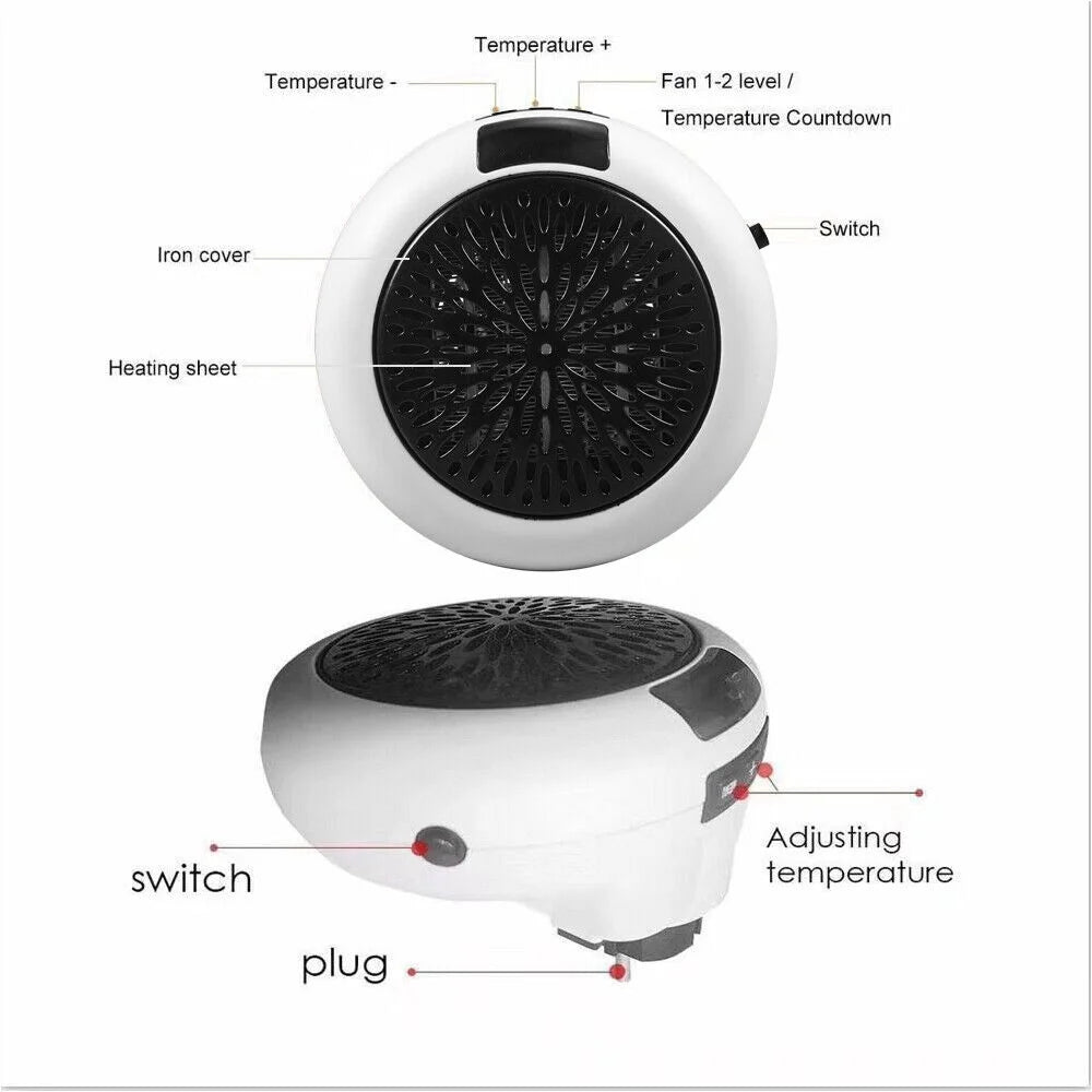 900W White Digital Thermostat Plug in Electric Heater Fan with Remote Timer O1505