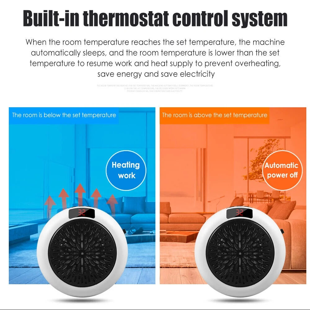 900W White Digital Thermostat Plug in Electric Heater Fan with Remote Timer O1505