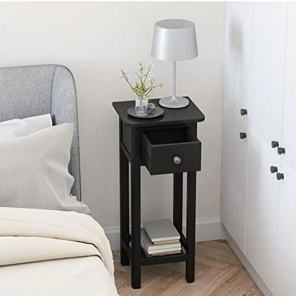 Narrow Acacia Wood Side Table with Drawer Q74815