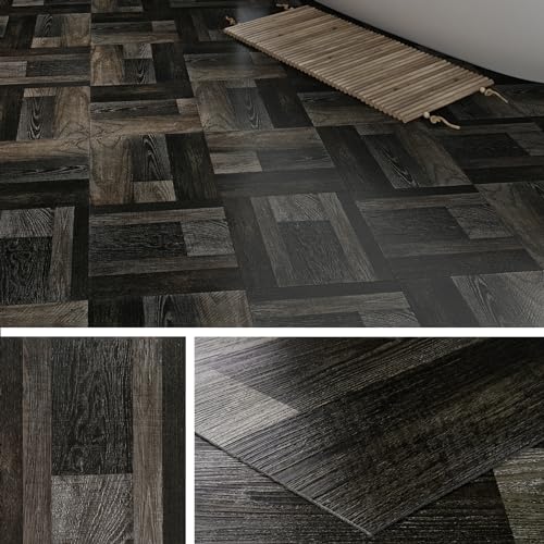 36-Pack 6x36" Black Peel and Stick Waterproof Vinyl Floor Tile J35079
