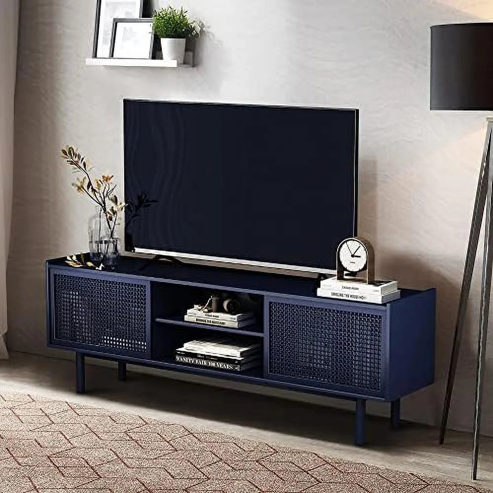 TV Stand for TVs Up to 70 Inch Iron Rattan Cabinet with Sliding Barn Door M1403