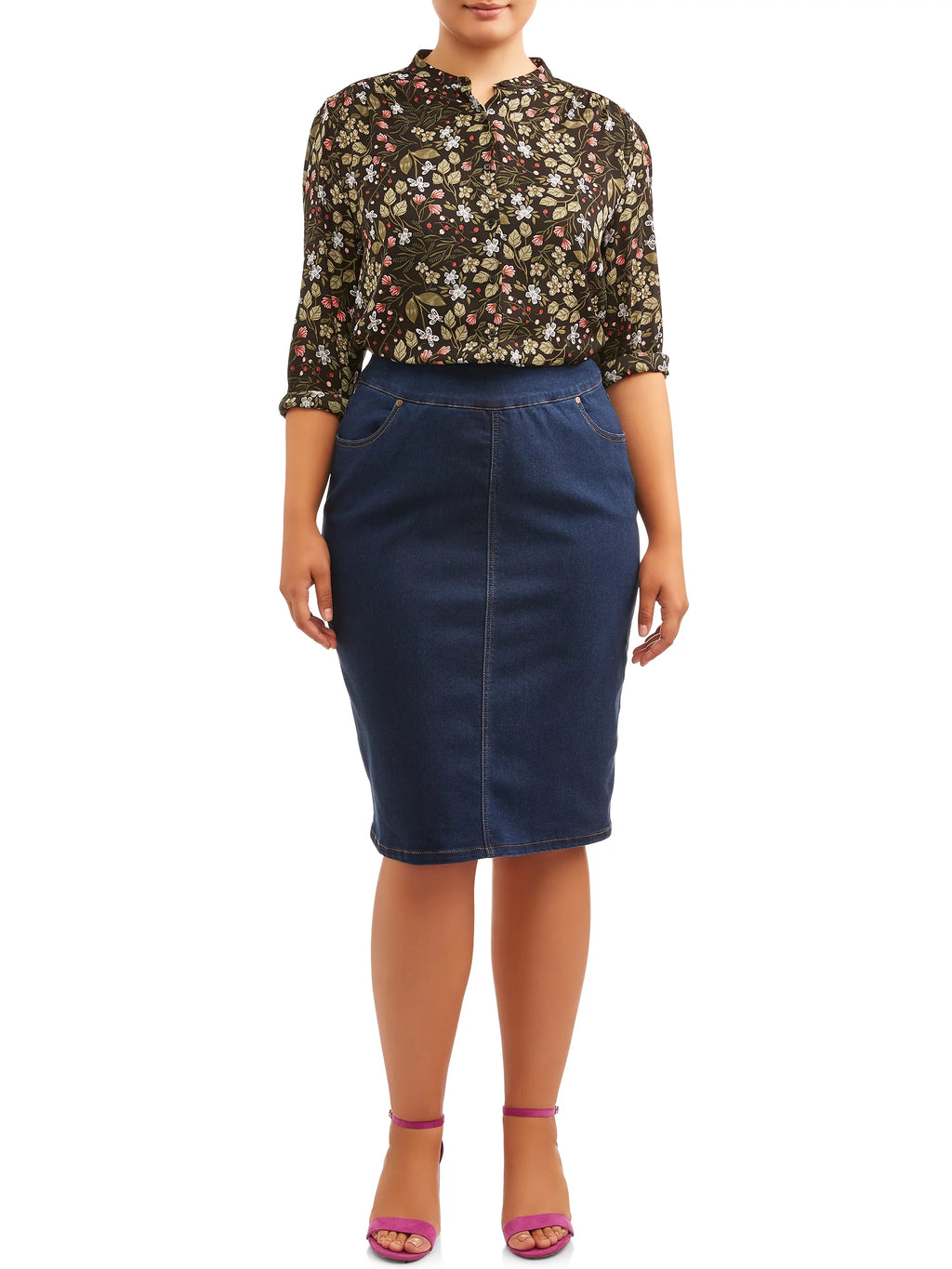 Plus Size Pull-On Denim Skirt P3868