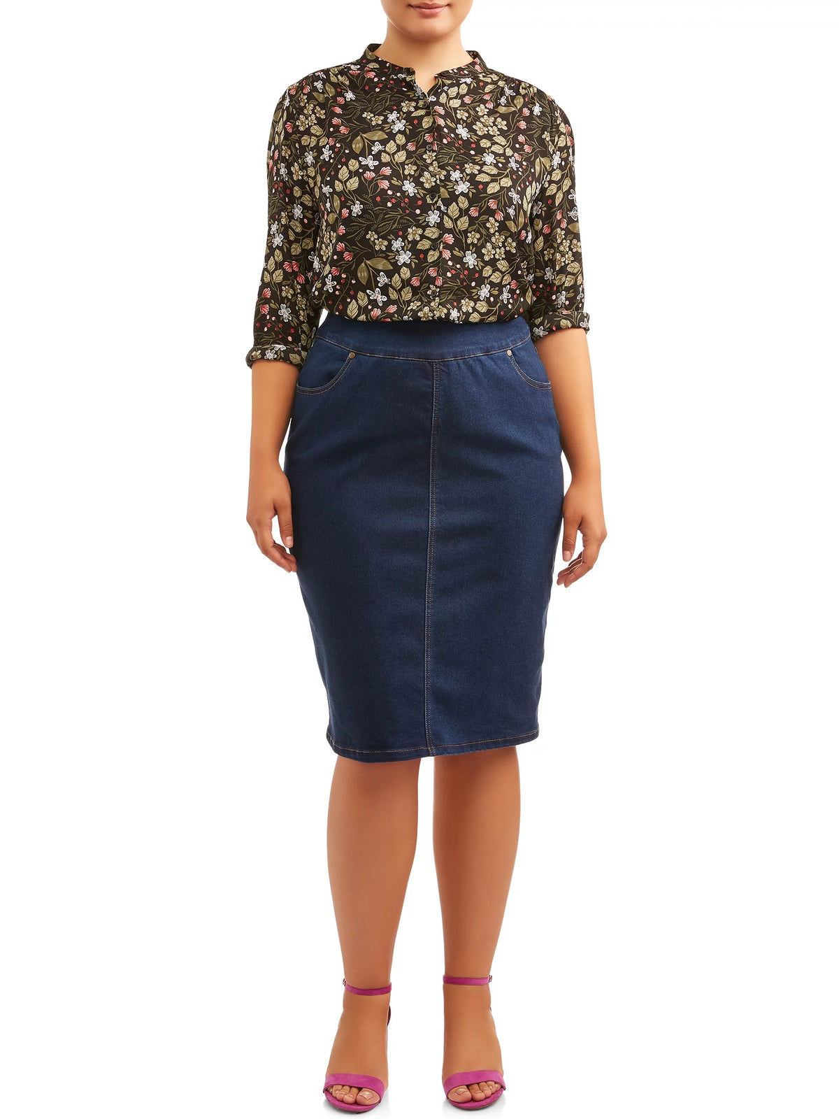 Plus Size Pull-On Denim Skirt P3868
