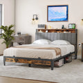 Queen Upholstered Platform Bed Frame with Charging Station I9980