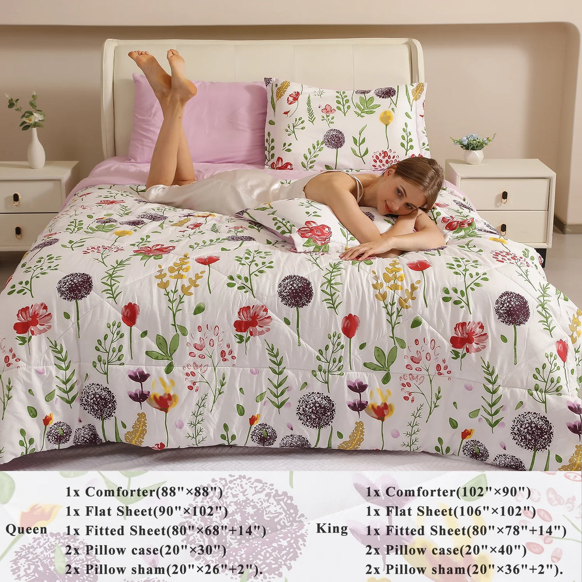 7 Pcs Floral Comforter Set Queen/Full Size S582