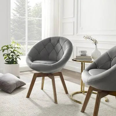 Gray Velvet Swivel Papasan Chair D19647