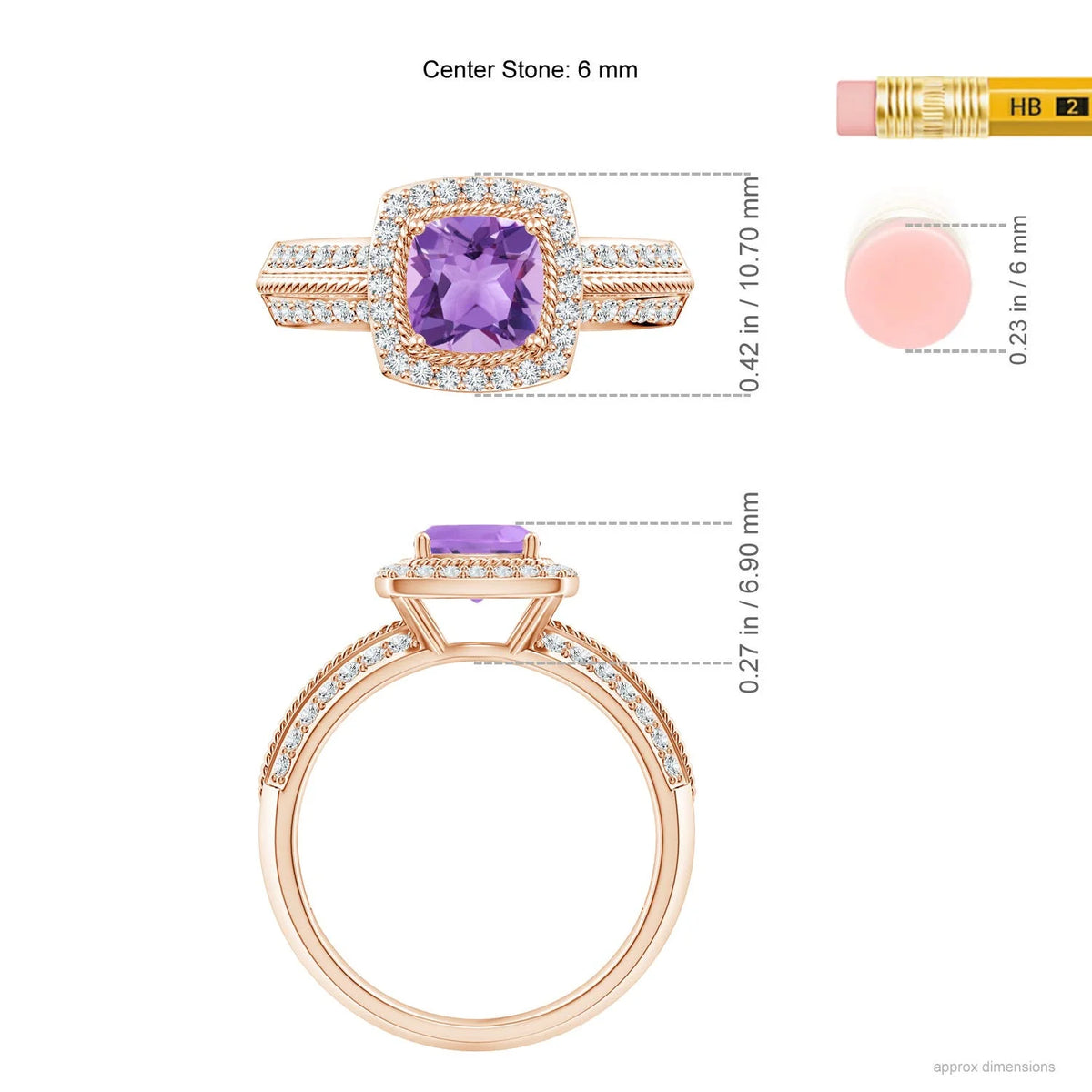 Amethyst with Diamond Halo Ring in 14K Rose Gold K288081