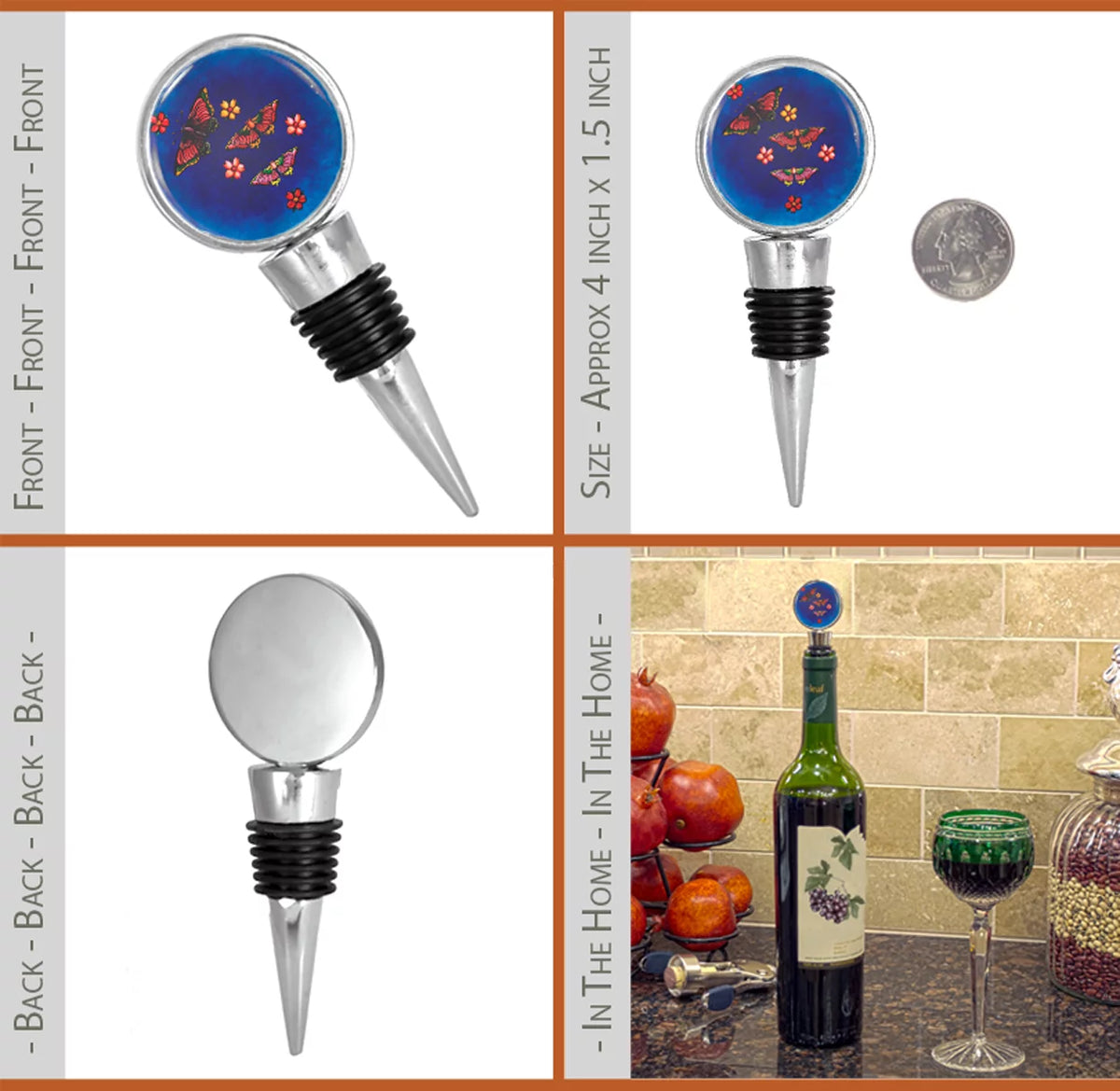 Pink Butterflies and Flowers Blue Wine Stopper U49918