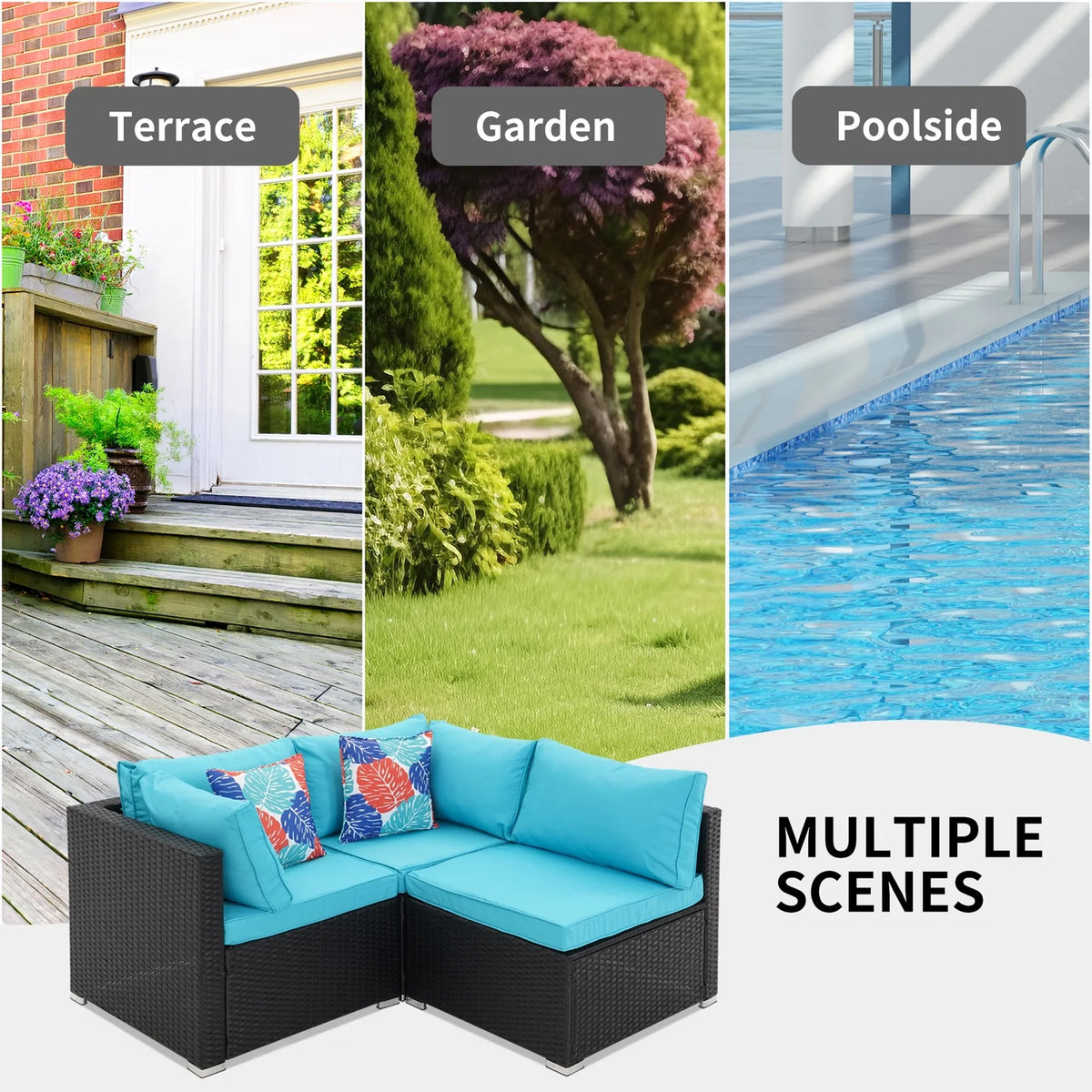 3 Pcs Beige Outdoor Patio Sofa Set I6666
