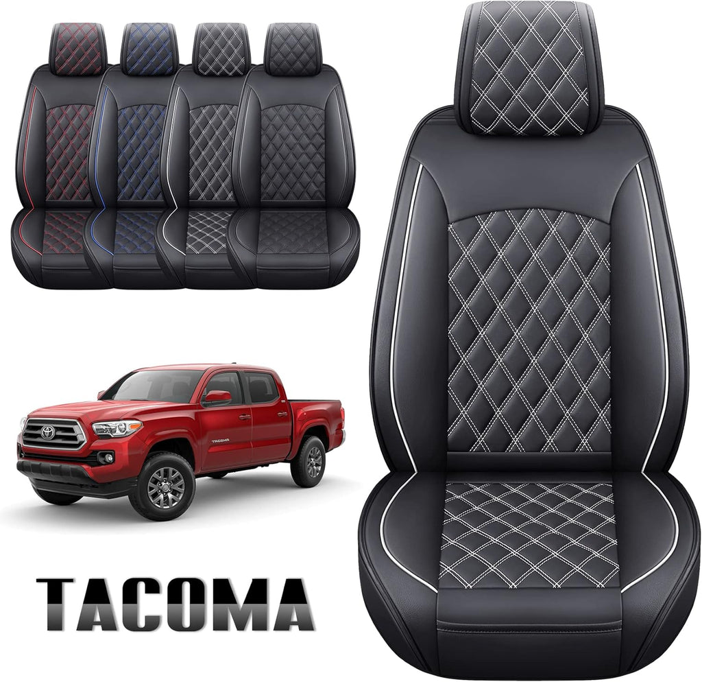 Toyota Tacoma Car Seat Covers Waterproof Leather Full Set Black-White F781