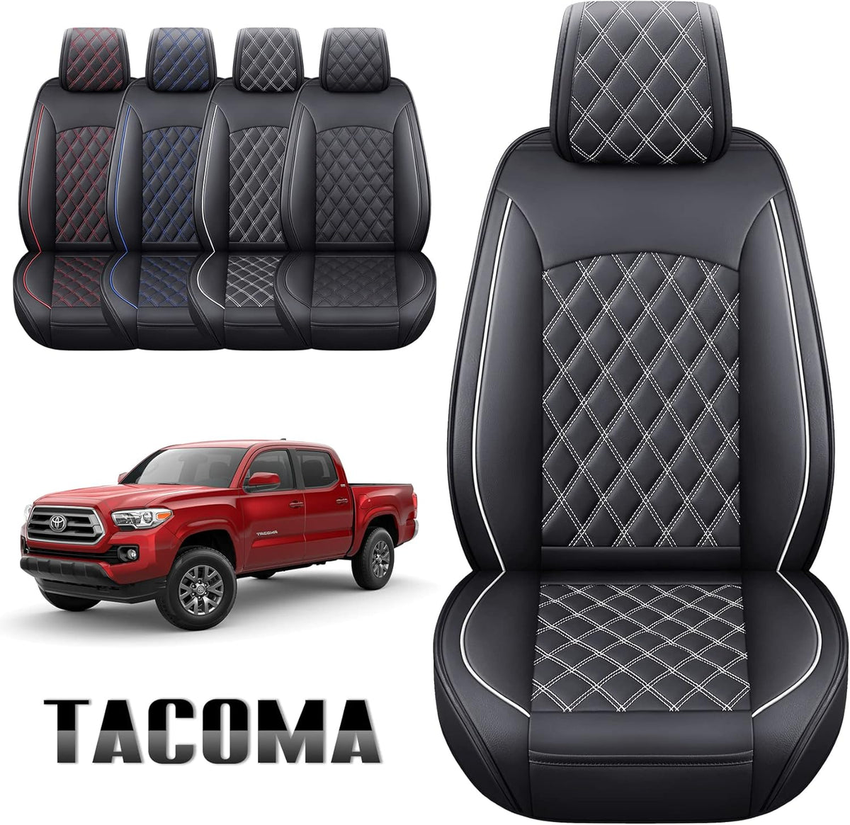 Toyota Tacoma Car Seat Covers Waterproof Leather Full Set Black-White F781