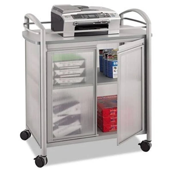 Gray Polycarbonate Steel Refreshment Cart with 3 Shelves and 2 Doors A6297