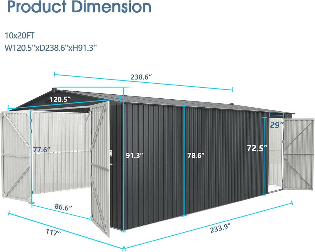Heavy-Duty Metal Garage Shed 20'x10' K138442