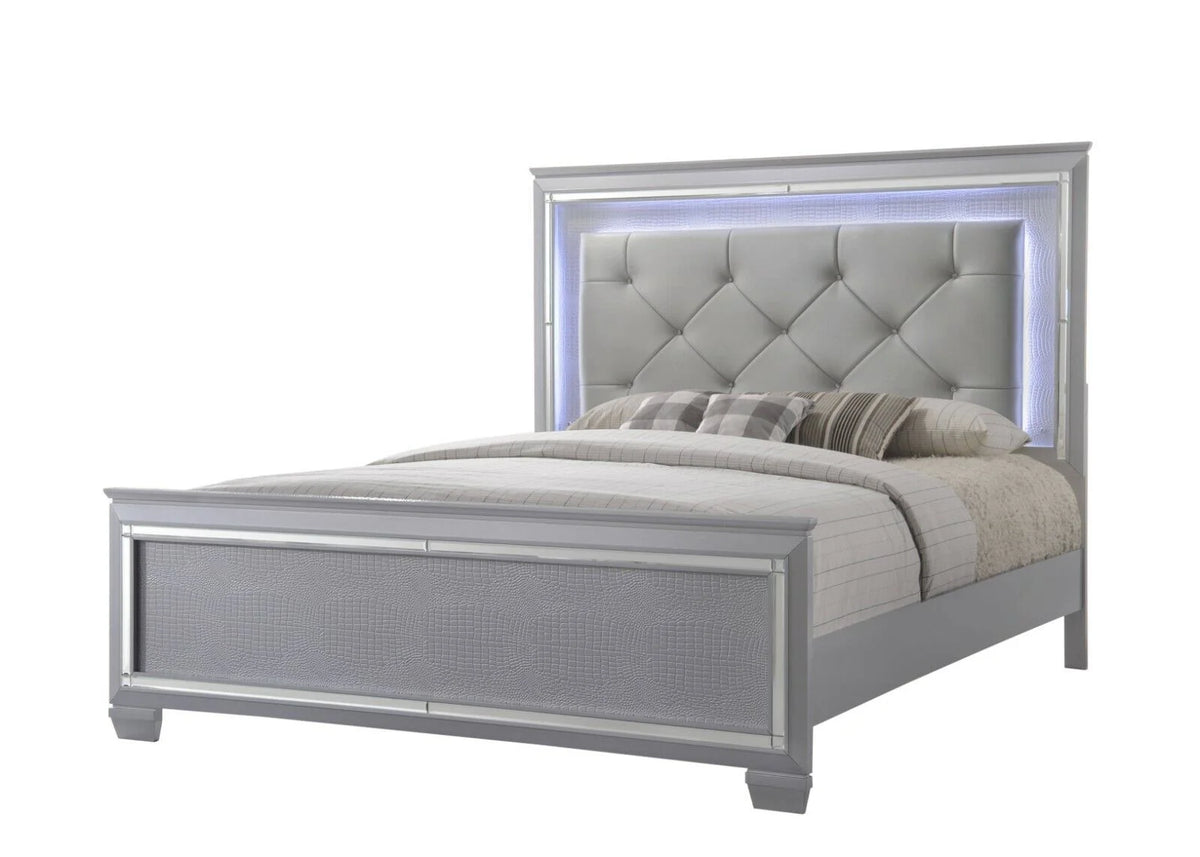 3pc Queen Size LED Upholstered Wood Bedroom Furniture Set D53767