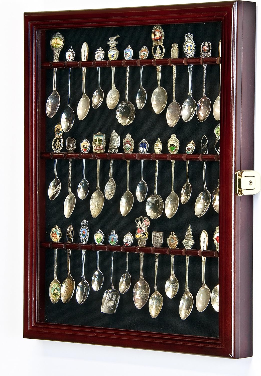 Spoon Display Case Cabinet Holder Rack Wall Mounted Cherry Finish Y1737