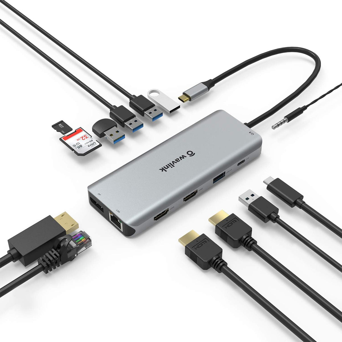 USB C Hub 13-in-1 Triple Display Docking Station with HDMI Ethernet USB SD Card Reader Audio Jack I797429