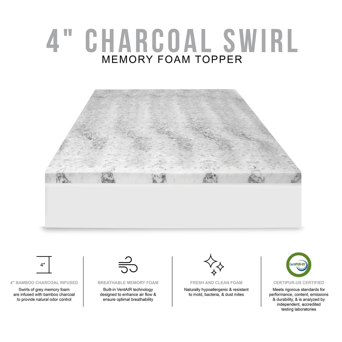 Bamboo Charcoal Infused Memory Foam Mattress Topper California King J3998
