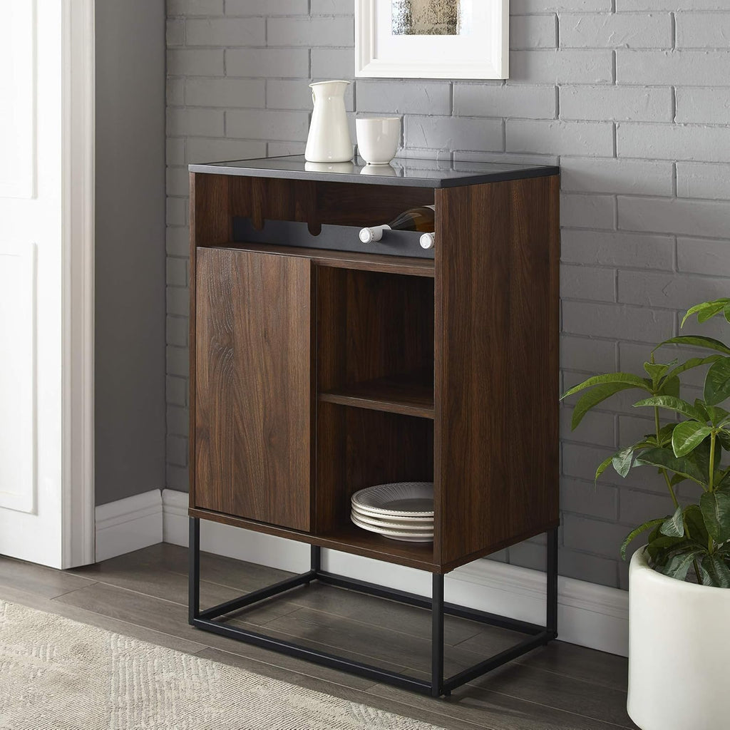 Dark Walnut 24 Inch Wood and Glass Storage Cabinet T62722