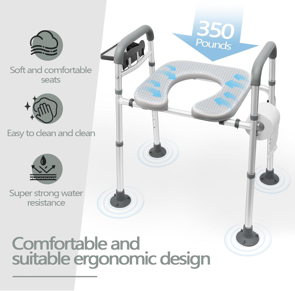 Raised Toilet Seat with Handles, Height Adjustable, Heavy Duty Padded Seat Riser, 350lbs Capacity X442560