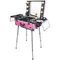 Pink Wheeled Makeup Case and Organizer with Light F959