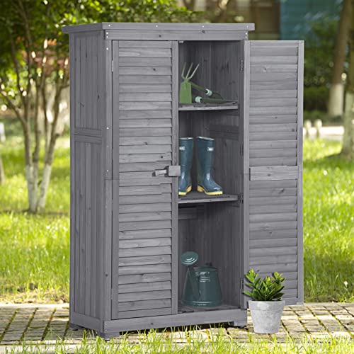 Natural Wood Outdoor Storage Cabinet with Shelves P865207