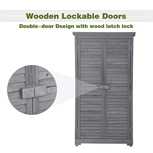 Natural Wood Outdoor Storage Cabinet with Shelves P865207
