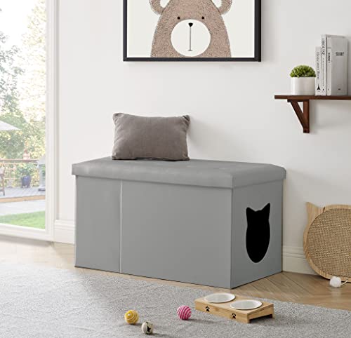 Grey Cat Litter Box Enclosure Bench Ottoman N74601