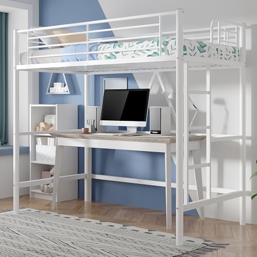 Pink Twin Size Metal Loft Bed with Ladder and Guardrail A8546