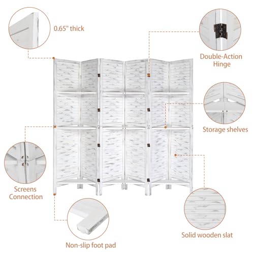 6 FT Wood Room Divider with Shelves T48665