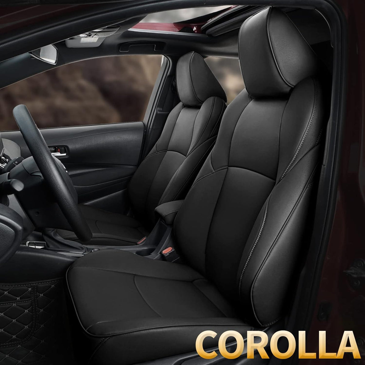 Faux Leather Car Seat Covers Full Set Black L625807