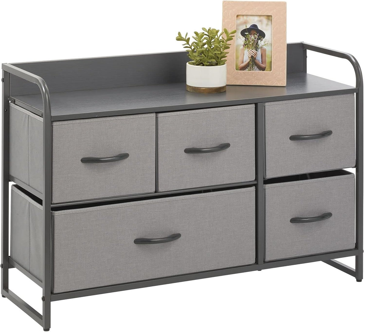 Gray 5 Removable Fabric Drawers Storage Dresser J97229