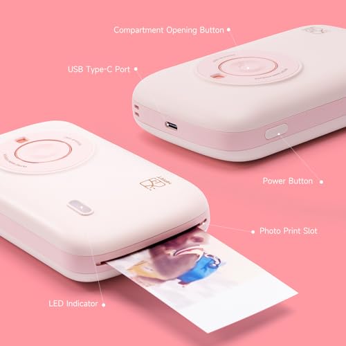 Pink Mini Portable Photo Printer with Bluetooth U53498