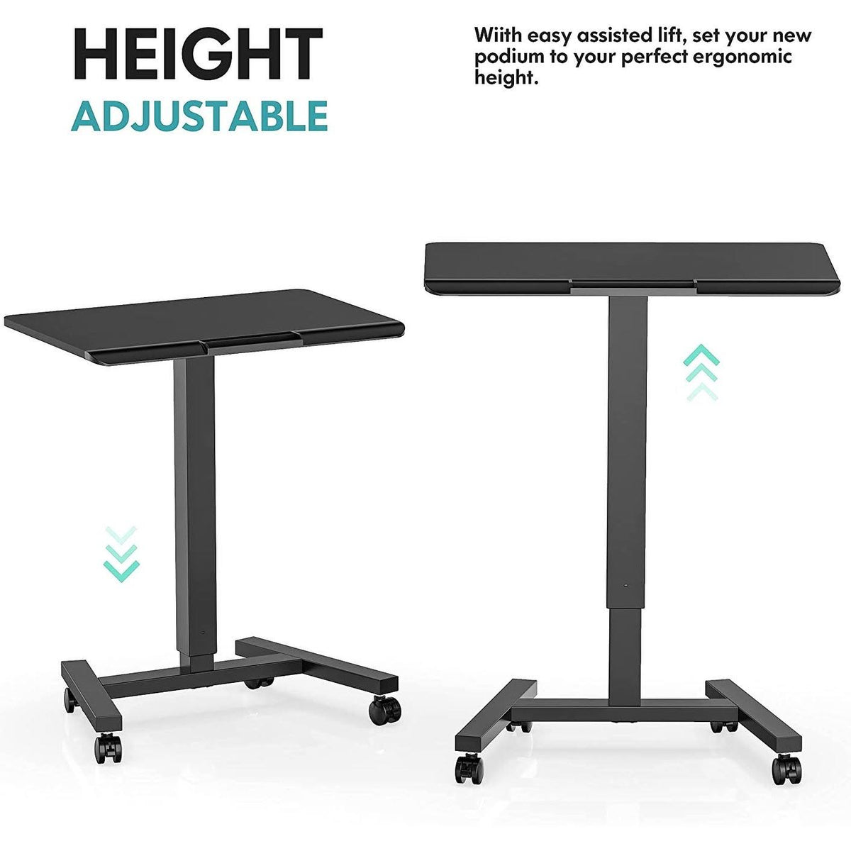 Black Adjustable Height Rolling Laptop Desk Cart V967555