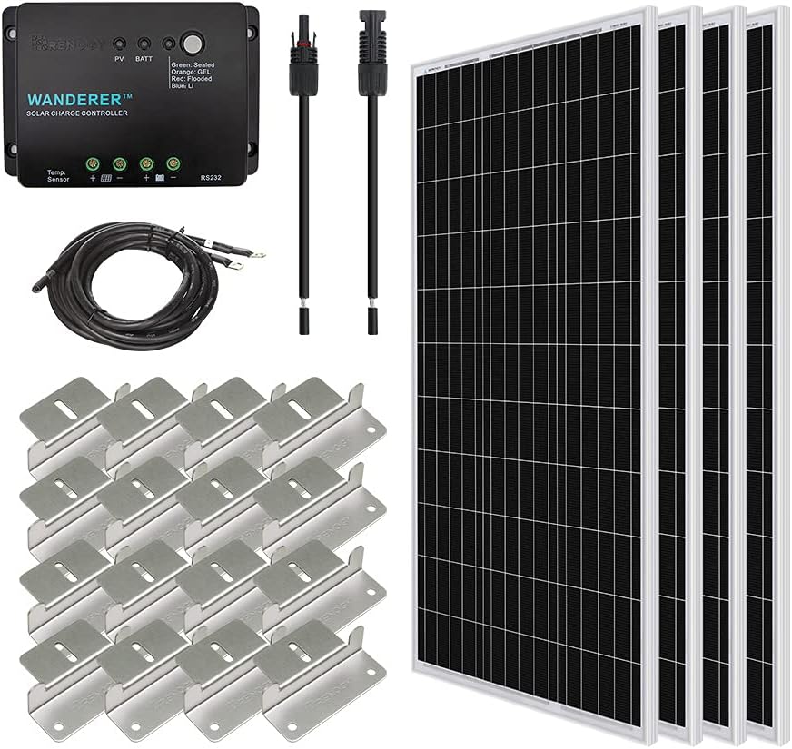 400 Watt 12 Volt Monocrystalline Solar Panel Bundle Kit with 4 pcs 100W Panel and 30A PWM Charge Controller X85149