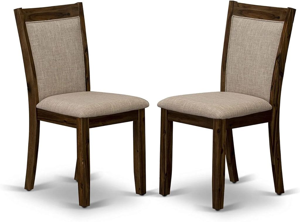 3 Piece Dinette Set with Round Table with Dropleaf and 2 Light Tan Linen Fabric Parsons Dining Chairs N807