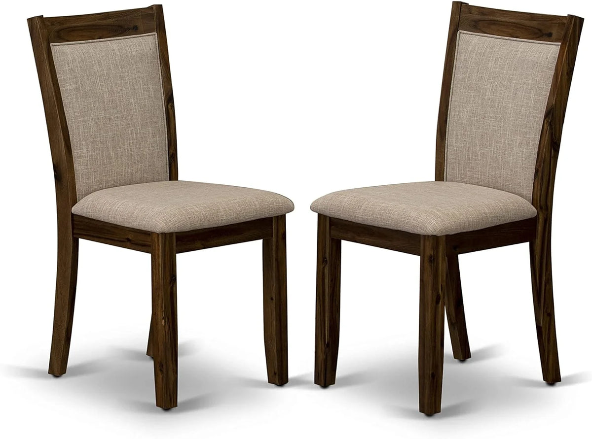 3 Piece Dinette Set with Round Table with Dropleaf and 2 Light Tan Linen Fabric Parsons Dining Chairs N807
