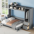 Gray Full Size Murphy Bed with Storage Shelves and Drawers G459305
