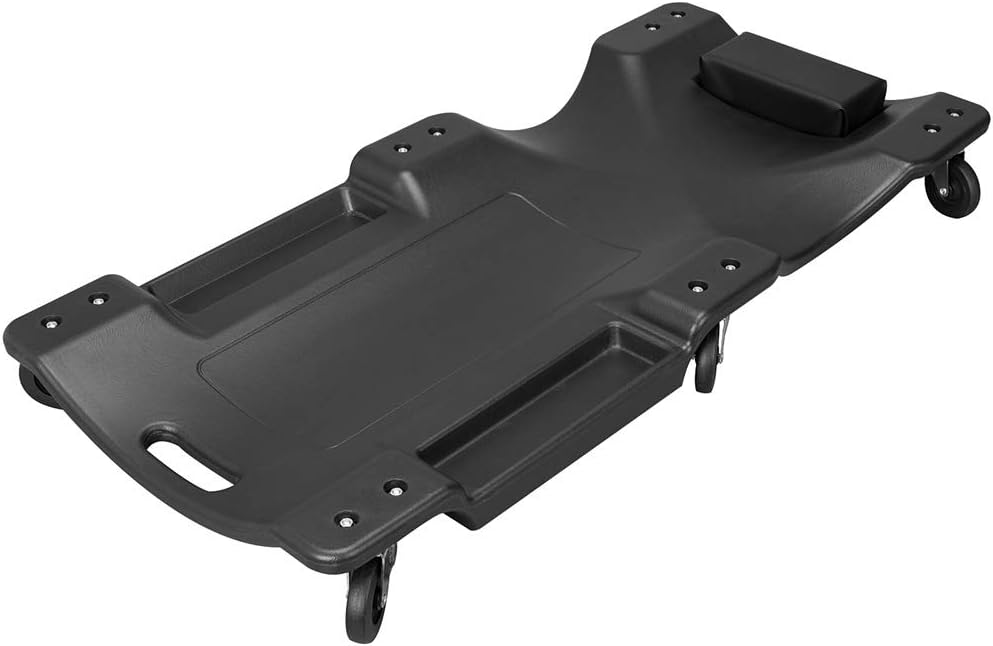 Black Blow Molded Plastic Rolling Creeper with Padded Headrest D51358