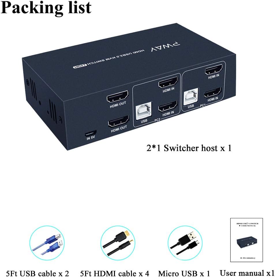 2 Port Dual Monitor HDMI KVM Switch 4K@30Hz O63279