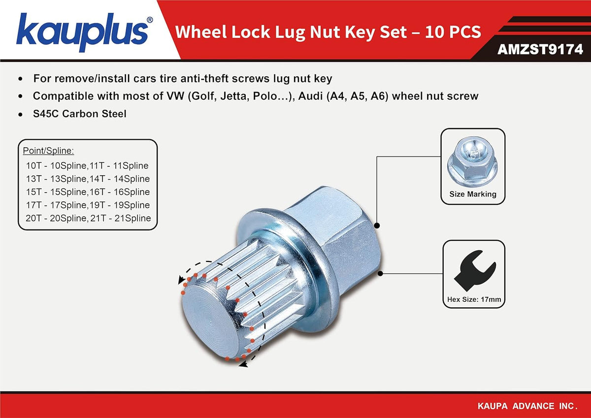 10PCS Anti Theft Wheel Lock Key Set S29796