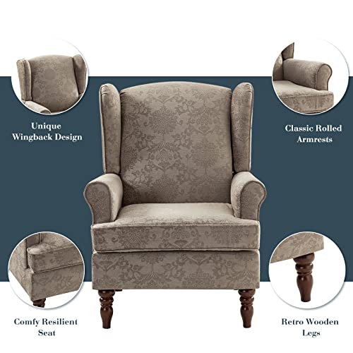 Wingback Accent Chairs Set of 2 with Wood Legs, Fabric Armchairs M260